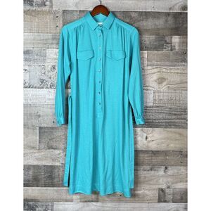 Vtg Schrader Sport New York‎ Size 10 Shift Shirt House Dress Collar Teal Green